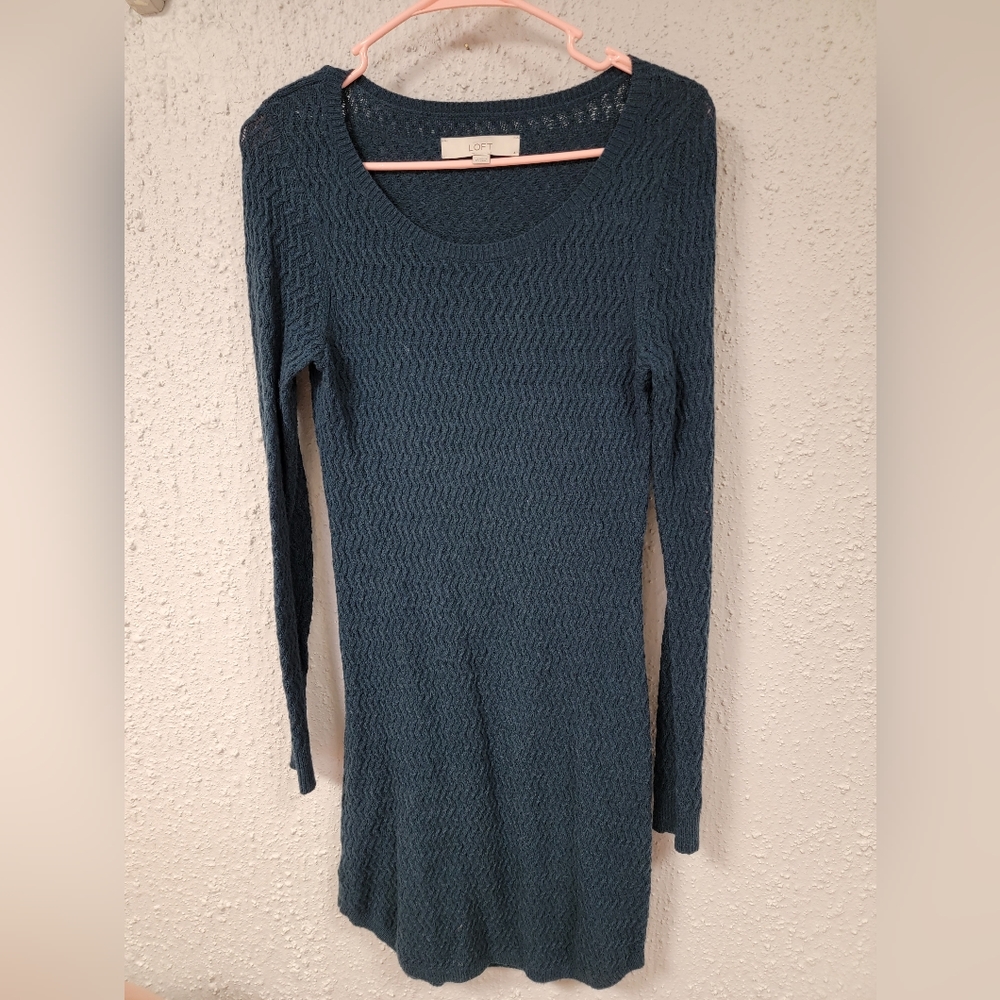 LOFT Teal Long Sleeve Sweater Dress